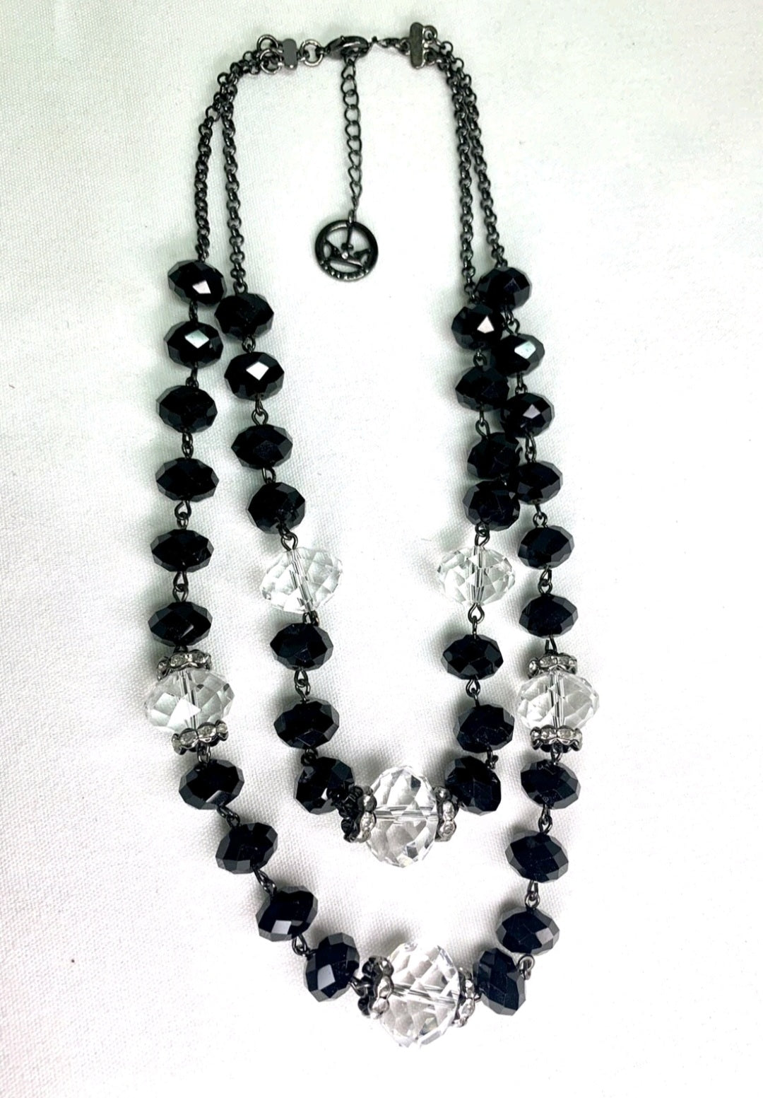 Crown Trifari faceted crystal double layer necklace