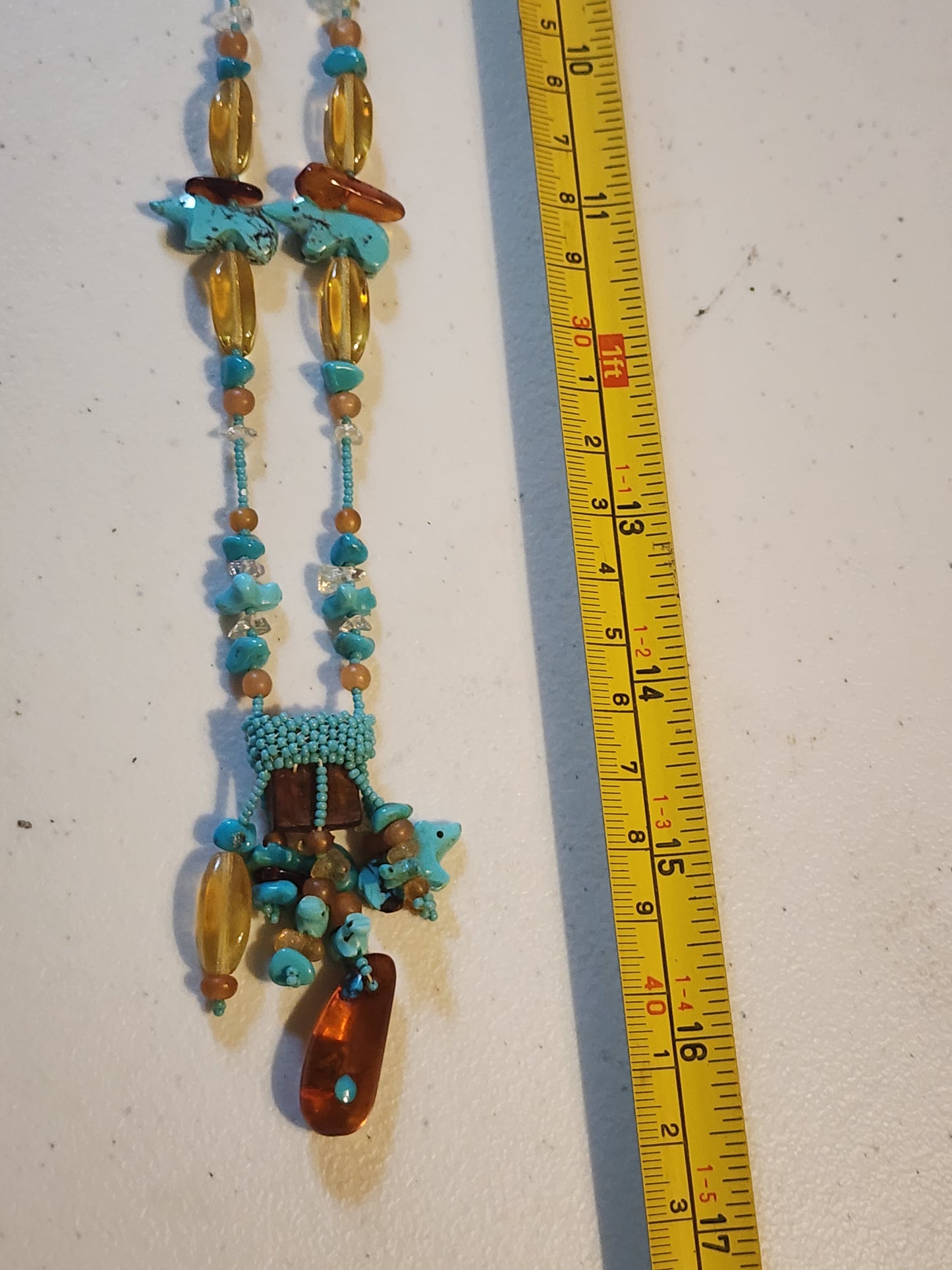 Handmade native american seed bead turquoise fetish Necklace
