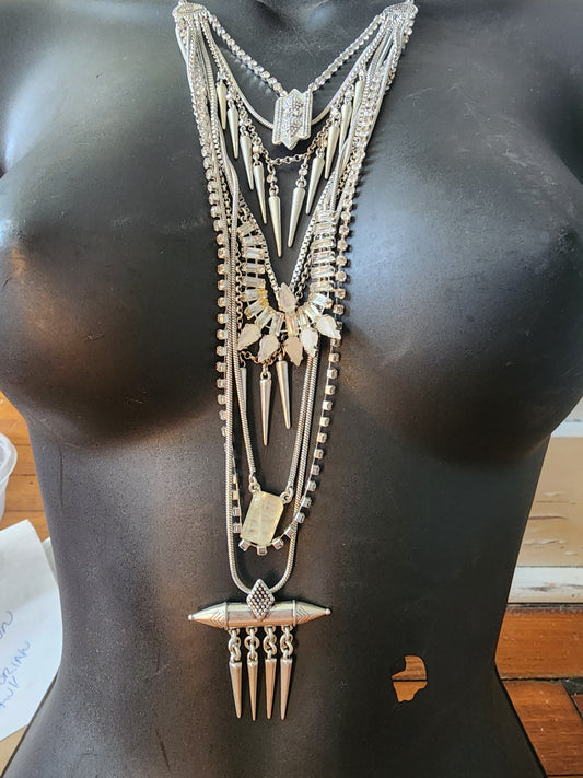 Lucky Brand layered Necklace Silver Tone multi strand