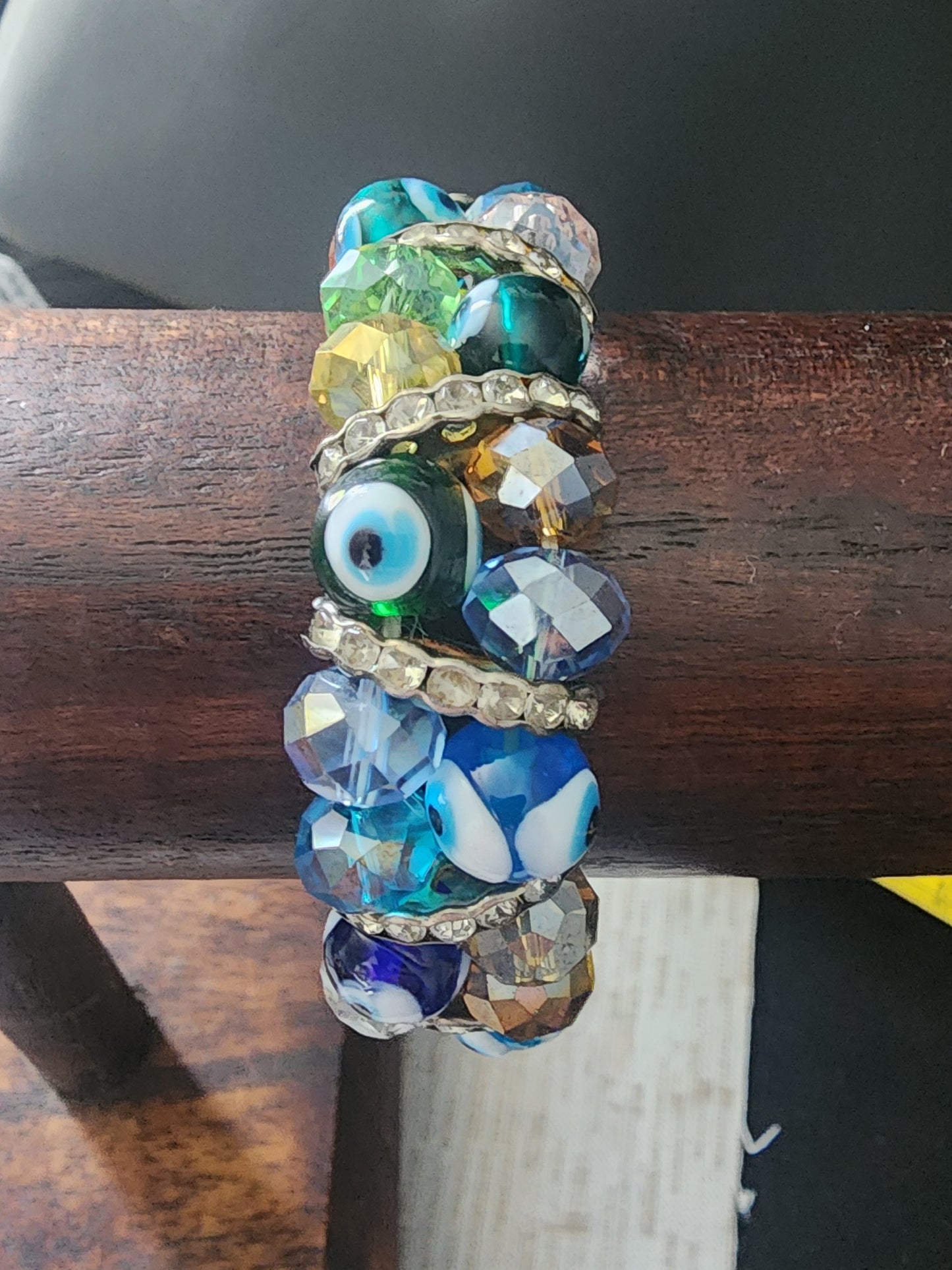 Evil eye art glass stretch bracelet