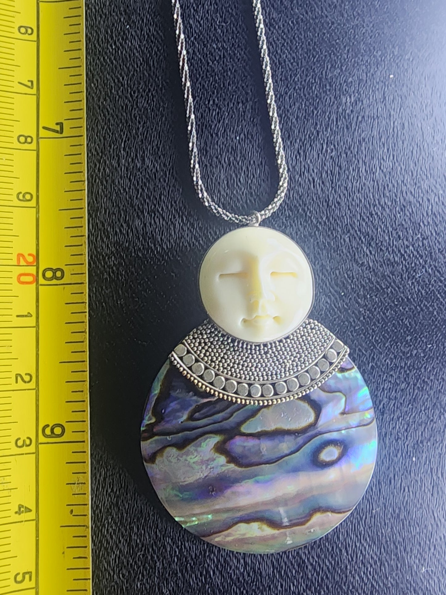 Sajen Style Moon face pendant and Necklace with abalone sterling silver