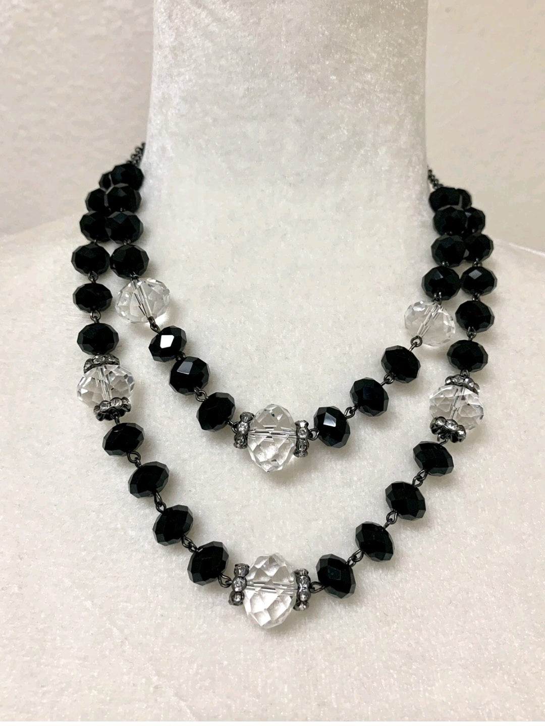 Crown Trifari faceted crystal double layer necklace